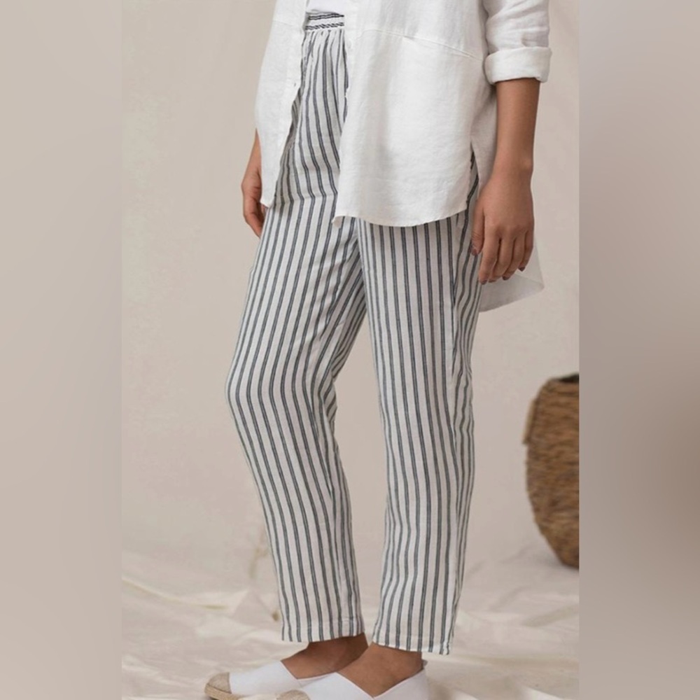 Sympli Linen Striped Pants in White and Navy, size Small, NWT